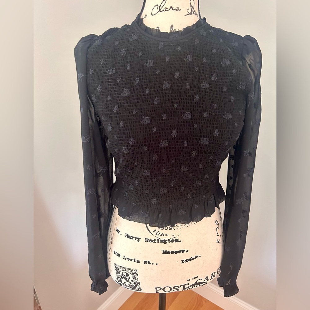 Feminine and flattering black crop top with ruffle detailing by Wilfred Size S